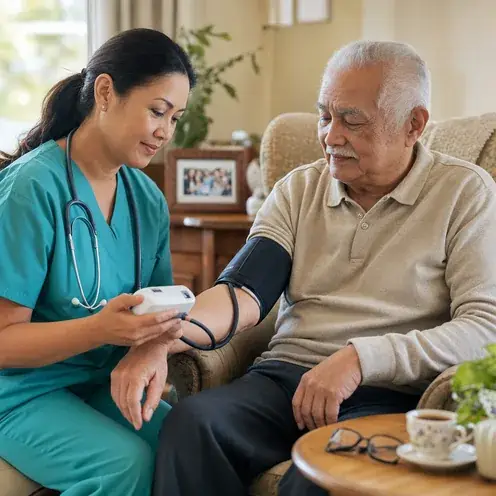 A nurse supporting an older adult at home